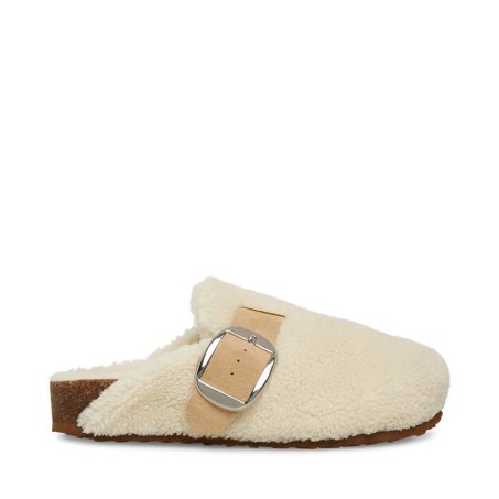 White Steve Madden Cuddle Women's Slides | PH 4968AWK